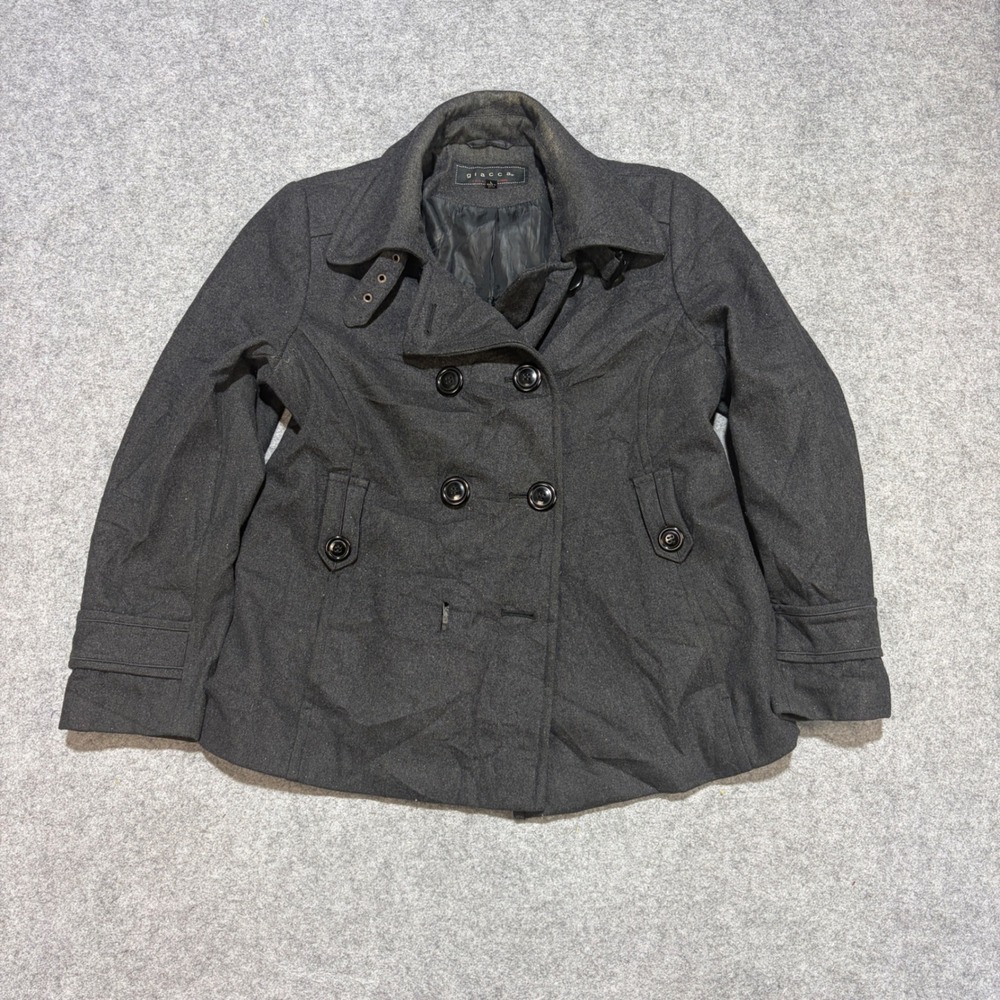 Giacca Womens Charcoal Gray Double Breasted Pea Coat Jacket Size L